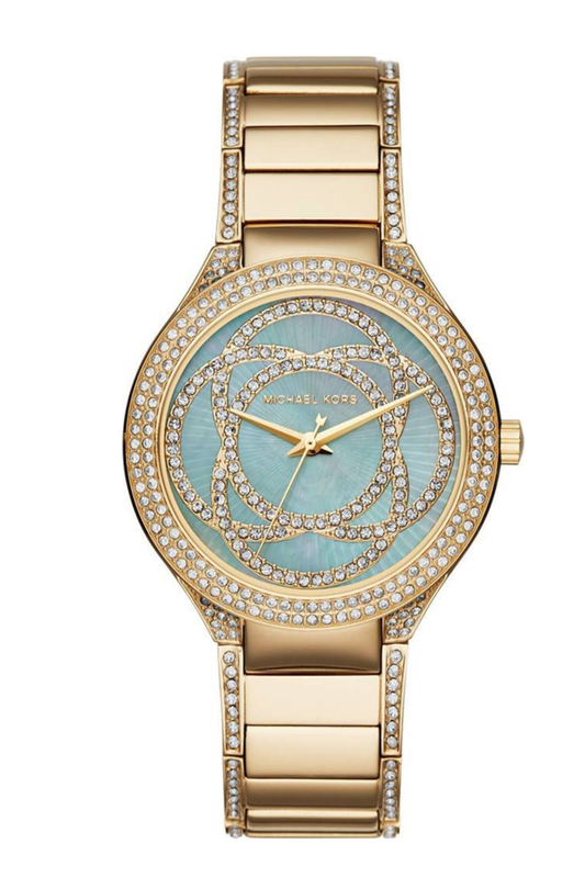 Michael Kors Kerry Mother of Pearl Dial Gold Steel Strap Watch for Women - MK3481