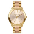 Michael Kors Slim Runway Pink Dial Two Tone Steel Strap Watch for Women - MK3493