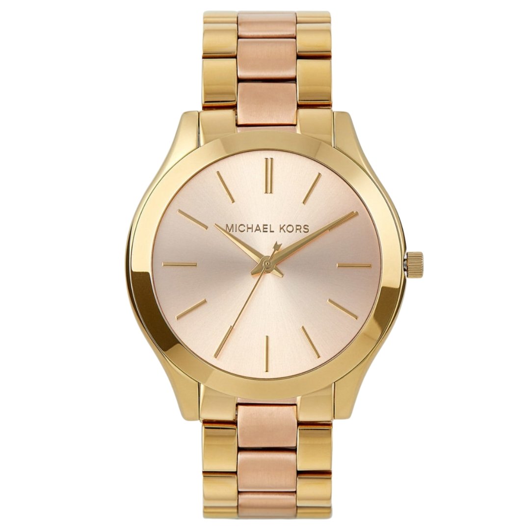 Michael Kors Slim Runway Pink Dial Two Tone Steel Strap Watch for Women - MK3493