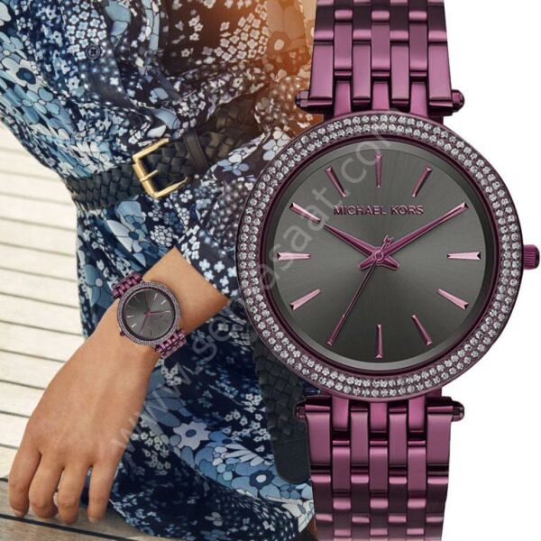 Michael Kors Darci Black Dial Purple Steel Strap Watch for Women - MK3554