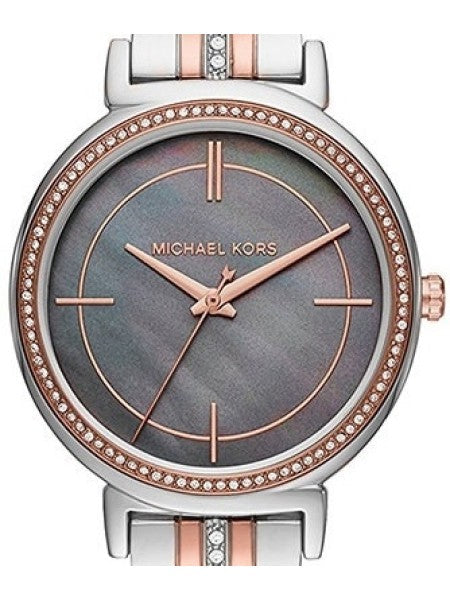 Michael Kors Cinthia Grey Mother of Pearl Dial Two Tone Steel Strap Watch for Women - MK3642