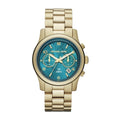 Michael Kors Runway Hunger Stop100 Series Blue Dial Gold Steel Strap Watch for Women - MK5815