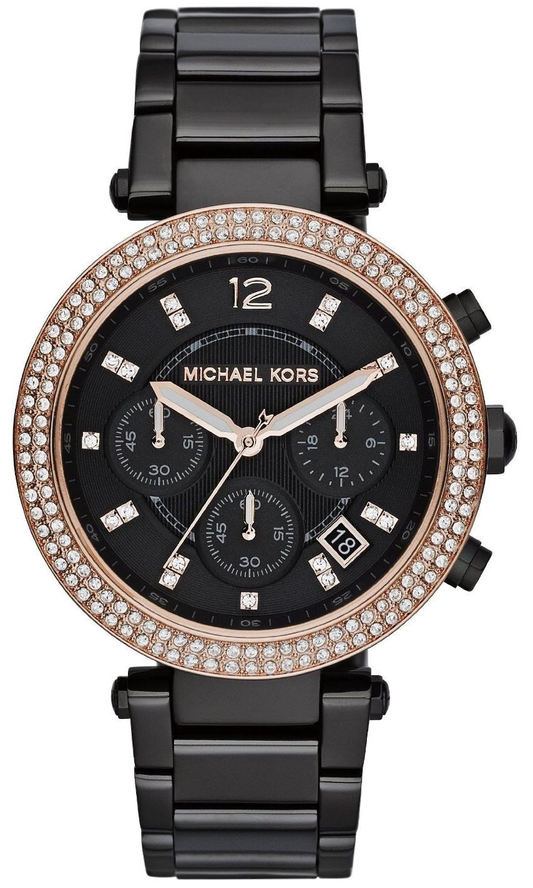 Michael Kors Parker Diamonds Black Dial Black Steel Strap Watch for Women - MK5885