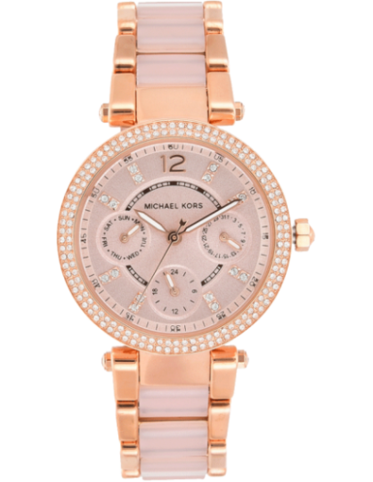 Michael Kors Parker Pink Dial Two Tone Steel Strap Watch for Women - MK6110