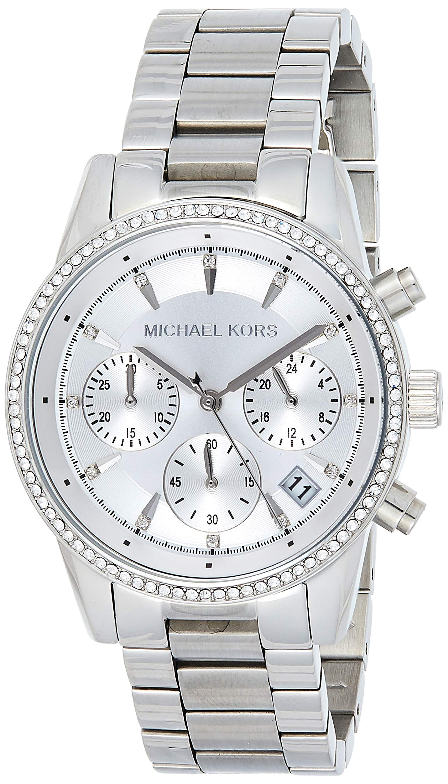 Michael Kors Ritz Chronograph Silver Dial Silver Steel Strap Watch for Women - MK6428
