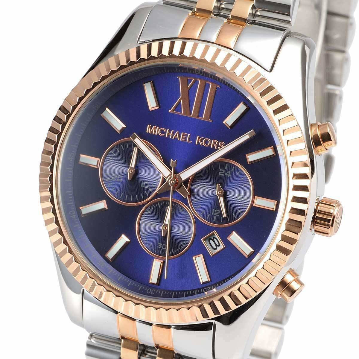 Michael Kors Lexington Chronograph Blue Dial Two Tone Steel Strap Watch for Men - MK8412