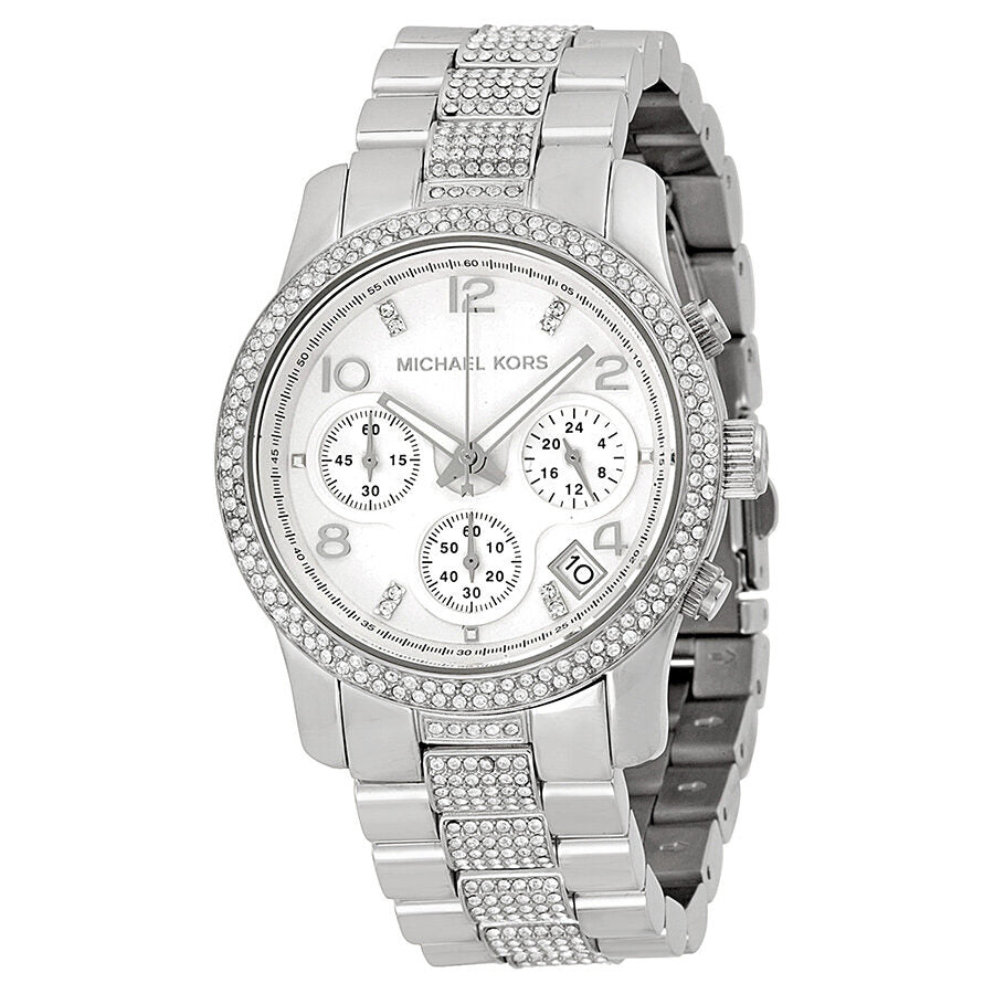 Michael Kors Brinkley Silver Dial with Diamonds Silver Steel Strap Watch for Women - MK5083