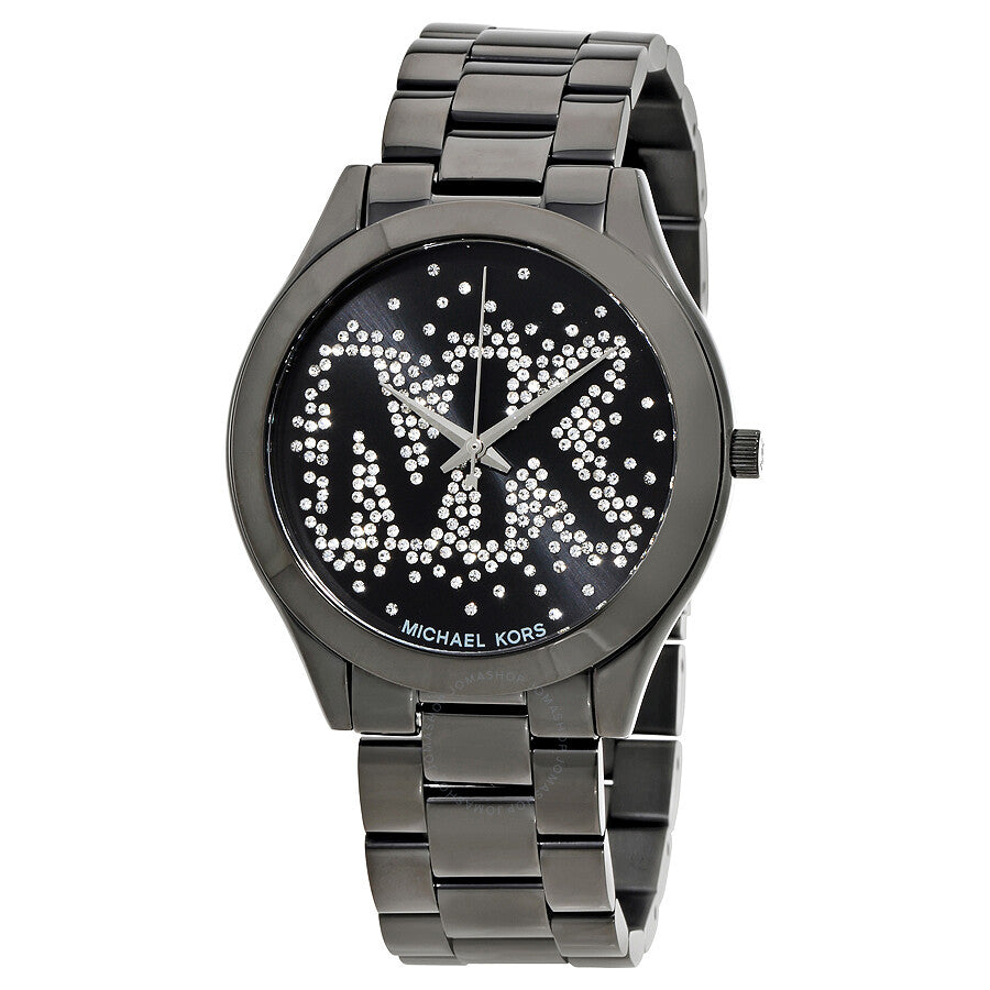 Michael Kors Slim Runway Black Dial Black Steel Strap Watch for Women - MK3589