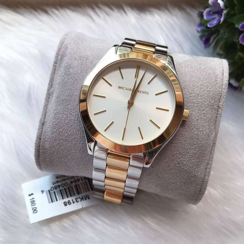 Michael Kors Runway White Dial Two Tone Stainless Steel Strp Watch for Women - MK3204A