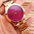 Michael Kors Pink Dial Rose Gold Steel Strap Watch for Women - MK3550