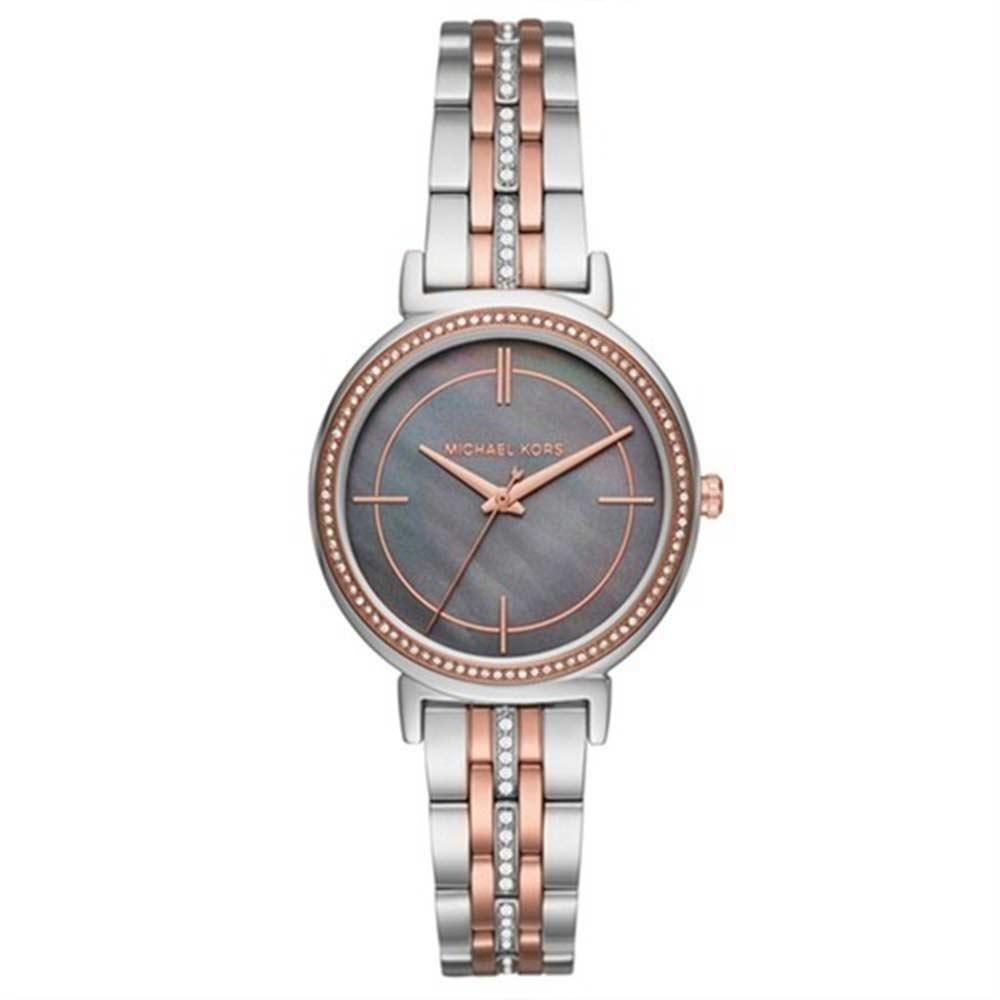 Michael Kors Cinthia Grey Mother of Pearl Dial Two Tone Steel Strap Watch for Women - MK3642