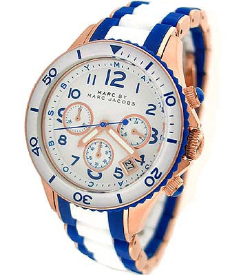 Marc Jacobs Rock Chrono White Dial Two Tone Plastic Strap Watch for Women - MBM2594