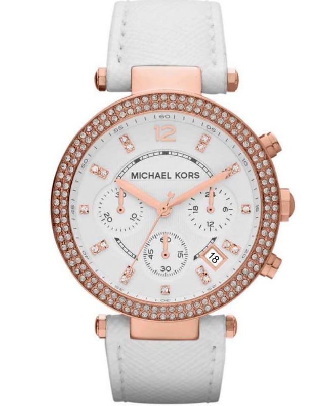 Michael Kors Parker White Diamonds Dial White Leather Strap Watch for Women - MK2281