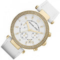 Michael Kors Parker White Dial with Diamonds White Leather Strap Watch for Women - MK2290