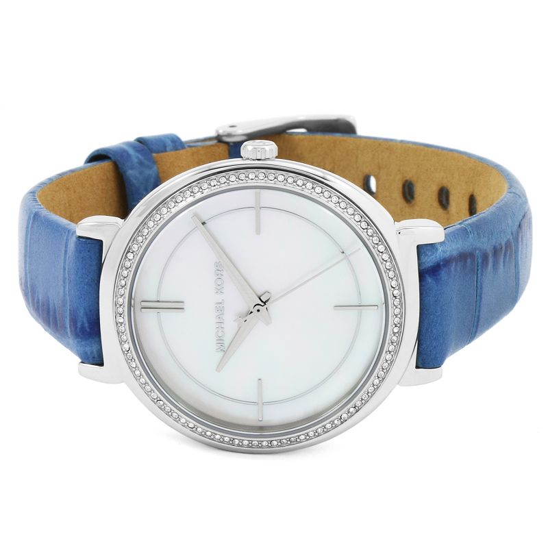 Michael Kors Cinthia Mother of Pearl Dial Blue Leather Strap Watch for Women - MK2661