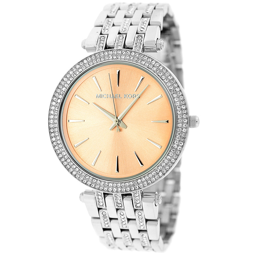 Michael Kors Darci Orange Dial Silver Stainless Steel Strap Watch for Women - MK3218