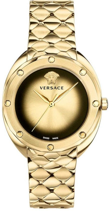 Versace Shadov Quartz Gold Dial Gold Steel Strap Watch for Women - VEBM00618