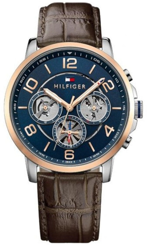 Tommy Hilfiger Keagan Chronograph Blue Dial Brown Leather Strap Watch for Men - 1791290