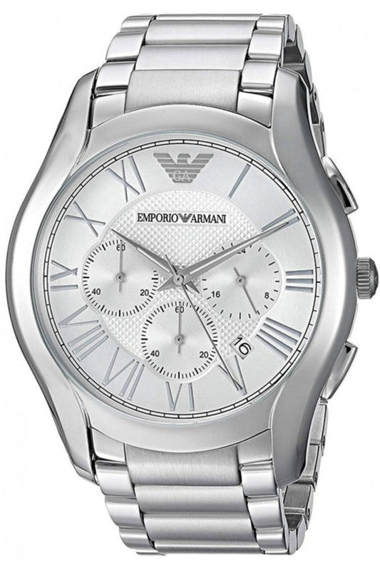 Emporio Armani Valente Chronograph Silver Dial Silver Steel Strap Watch For Men - AR11081