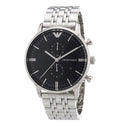 Emporio Armani Classic Chronograph Black Dial Silver Steel Strap Watch For Men - AR0389