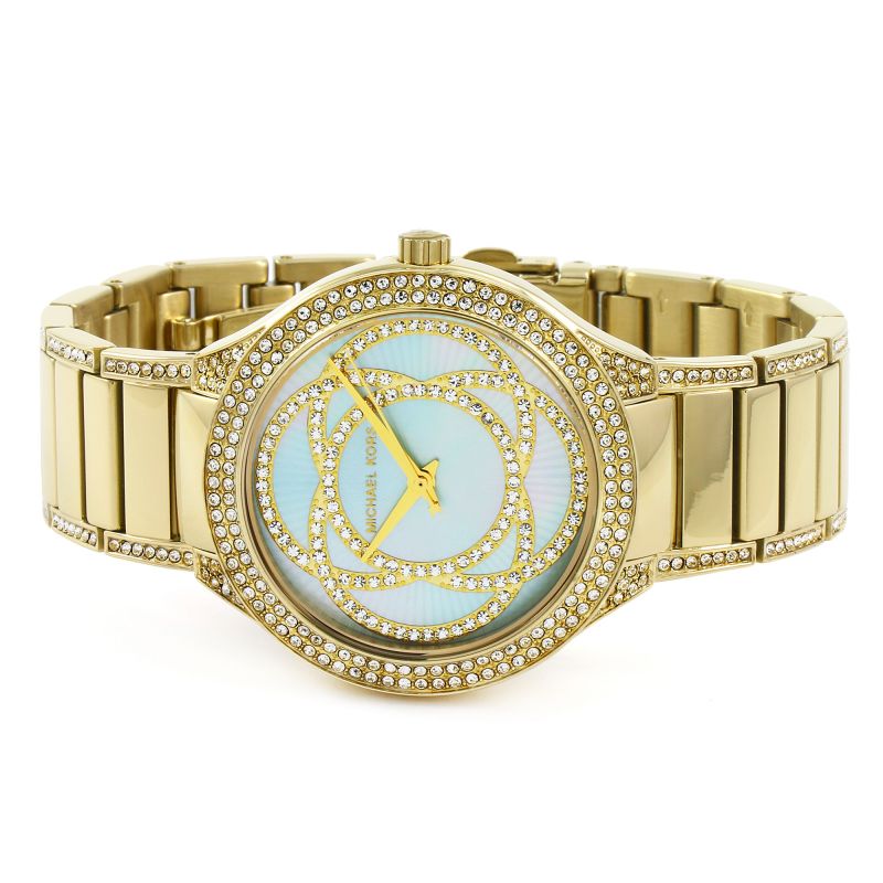 Michael Kors Kerry Mother of Pearl Dial Gold Steel Strap Watch for Women - MK3481