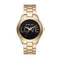 Michael Kors Slim Runway Black Dial Gold Steel Strap Watch for Women - MK3803