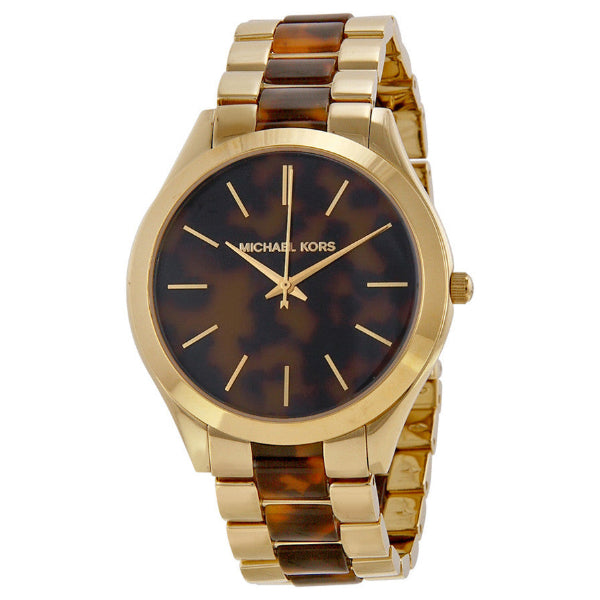 Michael Kors Slim Runway Tortoise Shell Dial Two Tone Steel Strap Watch for Women - MK4284