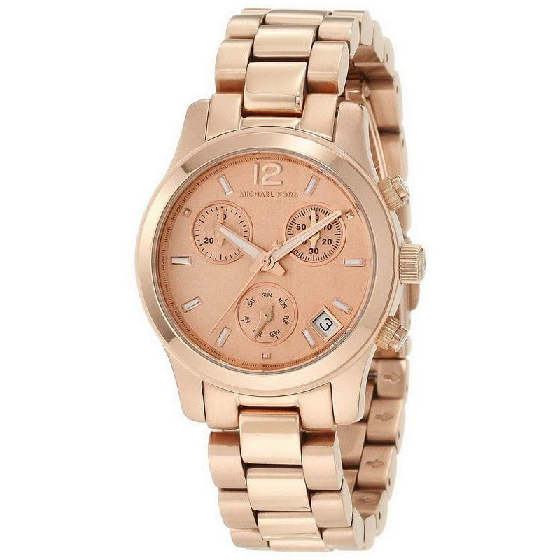 Michael Kors Runway Chronograph Rose Gold Dial Rose Gold Steel Strap Watch for Women - MK5430