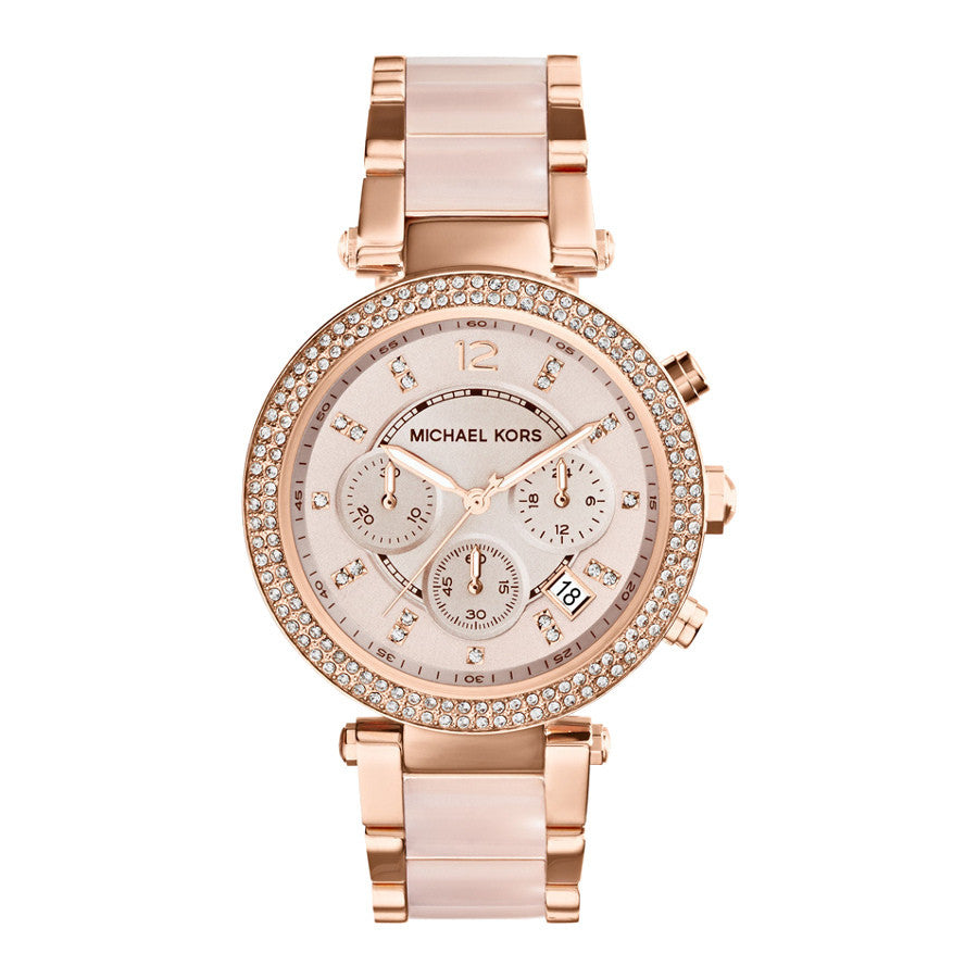 Michael Kors Parker Pink Dial Two Tone Steel Strap Watch for Women - MK5896