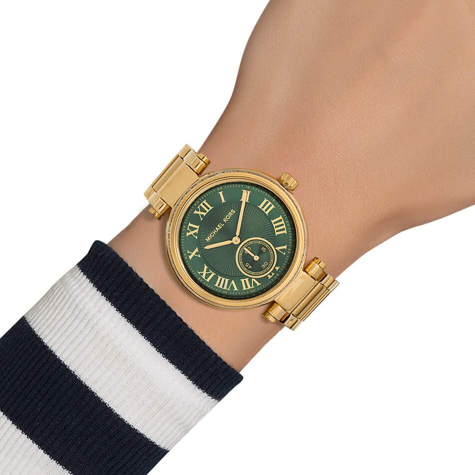 Michael Kors Skylar Green Dial Gold Steel Strap Watch for Women - MK6065