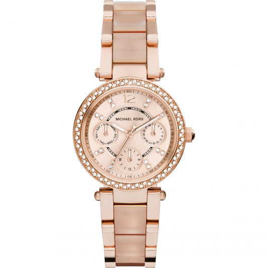 Michael Kors Parker Pink Dial Two Tone Steel Strap Watch for Women - MK6110