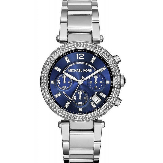 Michael Kors Parker Chronograph Navy Blue Dial Silver Steel Strap Watch for Women - MK6117