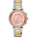 Michael Kors Parker Pink Dial Two Tone Steel Strap Watch for Women - MK6140