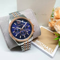 Michael Kors Lexington Blue Dial Two Tone Steel Strap Watch for Men - MK8412