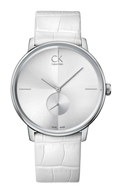 Calvin Klein Accent Silver Dial White Leather Strap Watch for Women - K2Y211K6