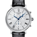 Tissot Carson Premium Chronograph Silver Dial Black Leather Strap Watch For Men - T122.417.16.033.00