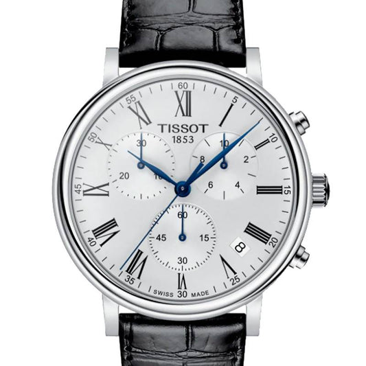 Tissot Carson Premium Chronograph Silver Dial Black Leather Strap Watch For Men - T122.417.16.033.00