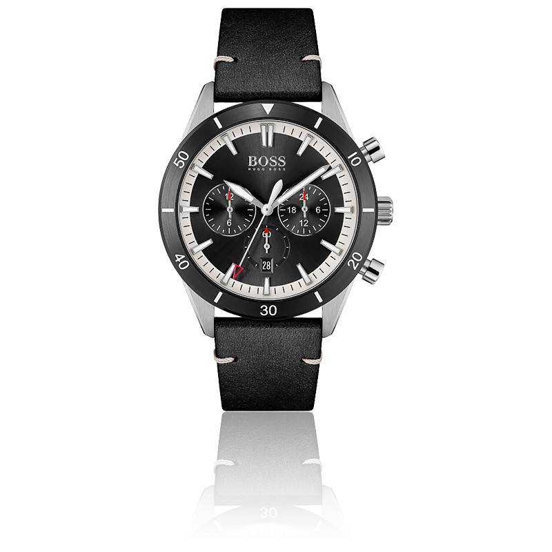 Hugo Boss Chronograph Black Dial Black Leather Strap Watch for Men - 1513864