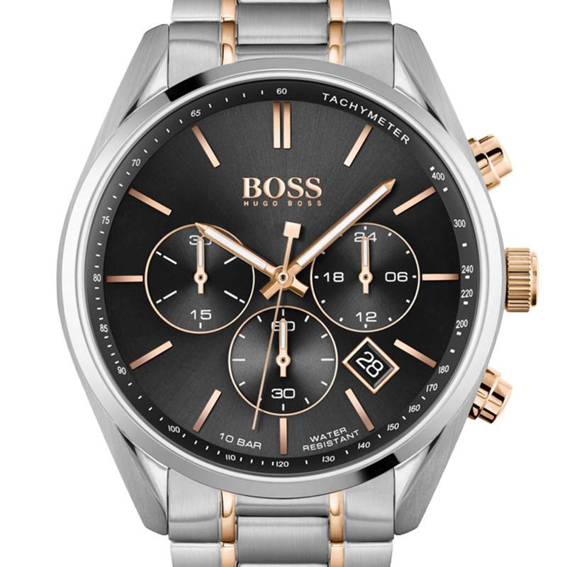 Hugo Boss Champion Chronograph Black Dial Two Tone Steel Strap Watch for Men - 1513819