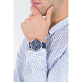 Emporio Armani Giovanni T Bar Chronograph Quartz Blue Dial Blue Leather Strap Watch For Men - AR11226