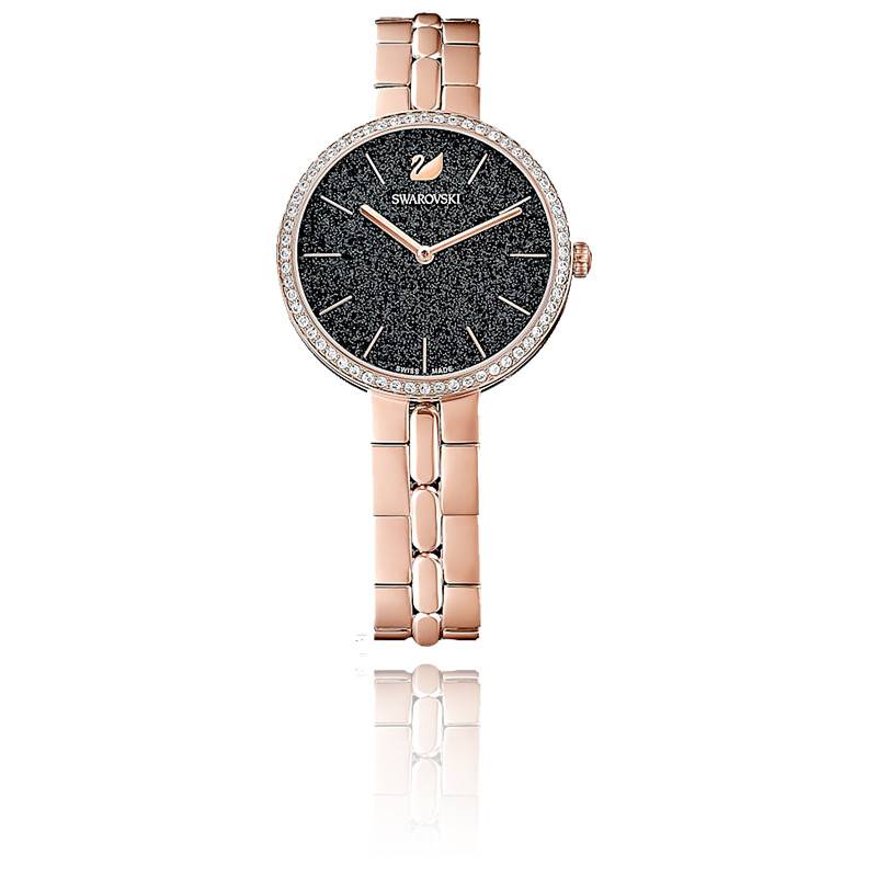 Swarovski Cosmopolitan Black Dial Rose Gold Steel Strap Watch for Women - 5517797