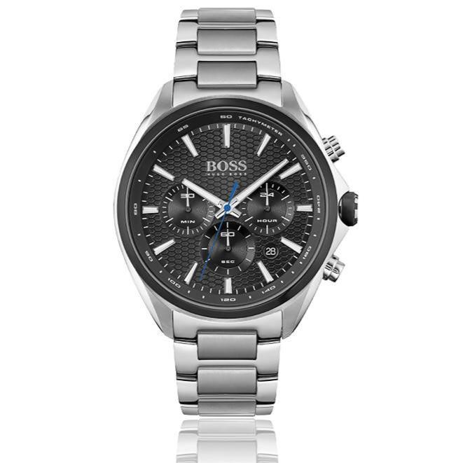 Hugo Boss Distinct Chronograph Black Dial Silver Steel Strap Watch for Men - 1513857