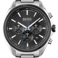 Hugo Boss Distinct Chronograph Black Dial Silver Steel Strap Watch for Men - 1513857