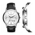 Emporio Armani Classic Chronograph Silver Dial Black Leather Strap Watch For Men - AR2432