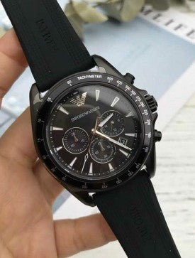 Emporio Armani Giovanni Chronograph Black Dial Black Rubber Strap Watch For Men - AR11028