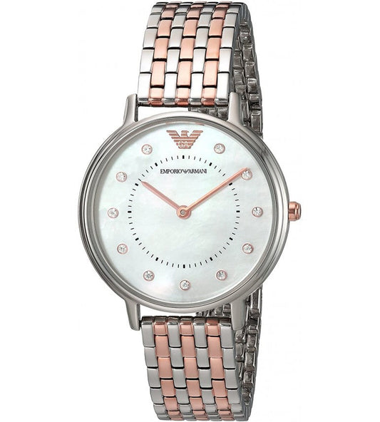 Emporio Armani Gianni T Bar Mother of Pearl Dial Two Tone Stainless Steel Strap Watch For Women - AR2508