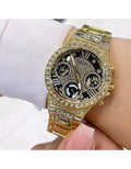 Guess Moonlight Diamonds Gold Dial Gold Steel Strap Watch for Women - GW0320L5