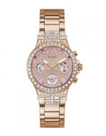 Guess Glitz Multi Function Diamonds Pink Dial Rose Gold Steel Strap Watch for Women - GW0320L6