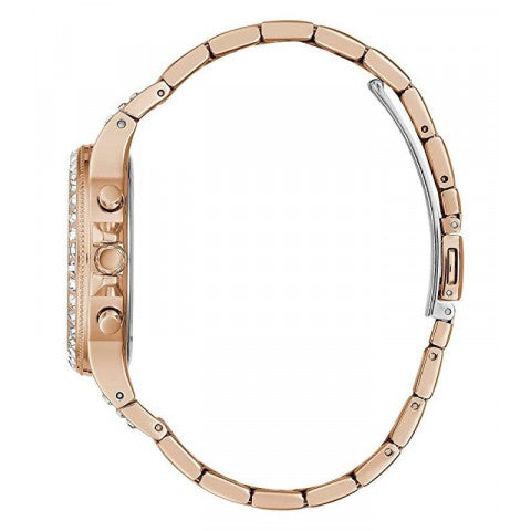 Guess Glitz Multi Function Diamonds Pink Dial Rose Gold Steel Strap Watch for Women - GW0320L6