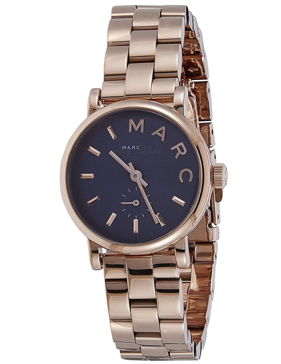 Marc Jacobs Baker Navy Blue Dial Rose Gold Stainless Steel Strap Watch for Women - MBM3332